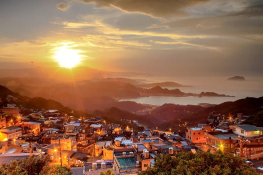The seaside mountain town scenery in Jiufen, Taiwan