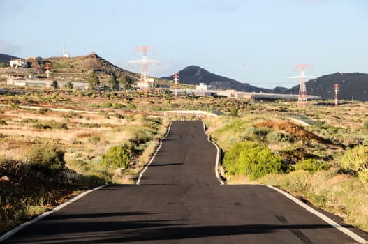 Long Empty Desert Road in Tenerife Canary Islands Spain
