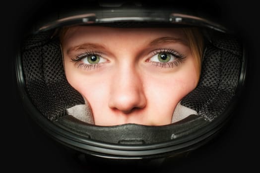 Face with protective helmet