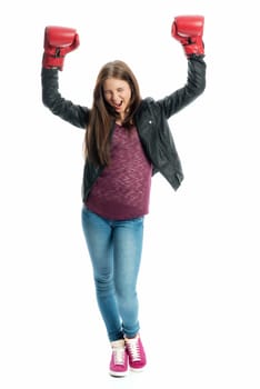 Young girl with boxing gloves