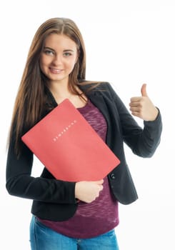 Young girl with application folder