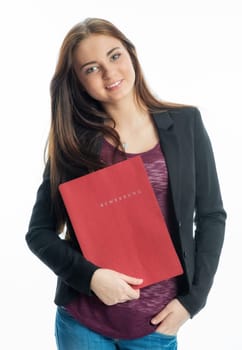 Young girl with application folder