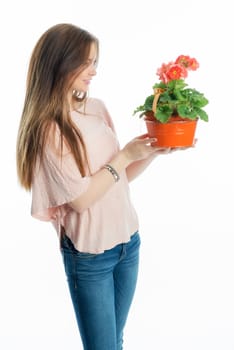 Young girl with potted plant