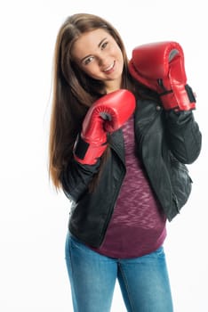 Young girl with boxing gloves