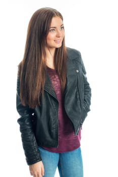 Young girl in leather jacket