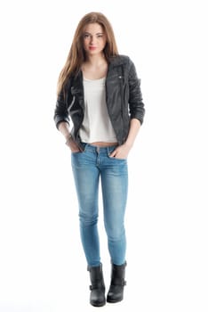 Young girl in leather jacket