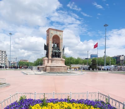 Republic Monument at Taksim Square in Istanbul. The monument honoring the leaders of the struggle for independence was unveiled in 1928.