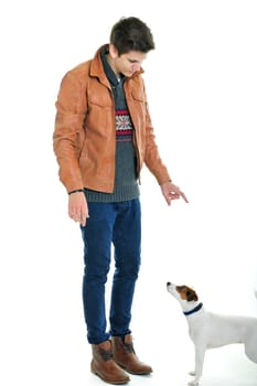 Young man with terrier