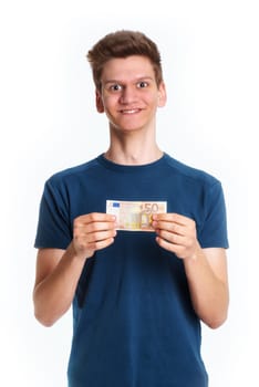 Teenager holds a 50 euro note