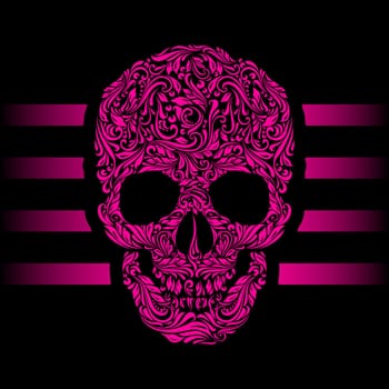 Floral pattern of form pink skull. Pink stripes. Emo