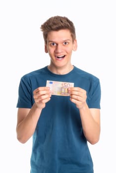 Young man with 50 Euro note