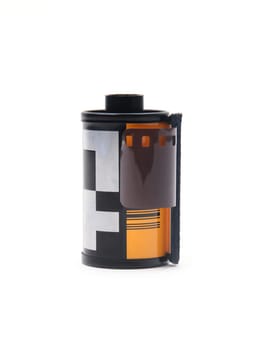 35 mm film cartridge on white background