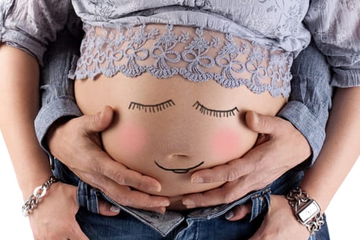 Baby belly with cheerful face