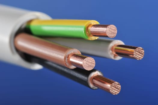 Macro detail of a stripped power cable