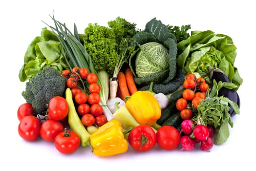 Collection of fresh vegetables isolated on white background.
