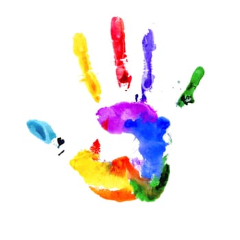 Handprint in colors of the rainbow isolated on white