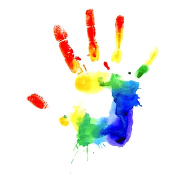 Handprint in colors of the rainbow, vector image on white background