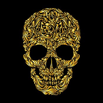 Floral gold  pattern of form skull on the black background