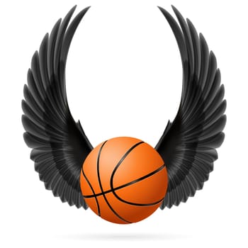 Black wings with  basketball  on the white background