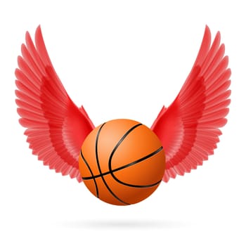 Red wings with  basketball  on the  white background