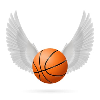 White wings with  basketball  on the white background