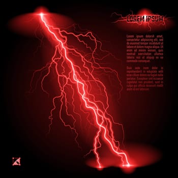 Red oblique branchy lightning line. Illustration with space for text