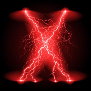 Criss-cross lines of branchy bright red lightning.