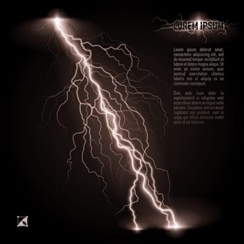 White oblique branchy lightning line. Illustration with space for text