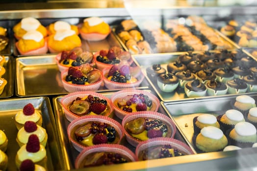 Bakery in Italy. Close up sweets