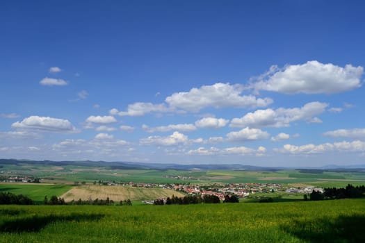 Landscape with fields and village