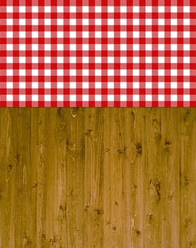 Traditional background - wood with red and white tablecloth