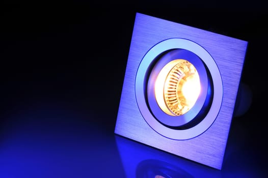 Macrodetail of a warm white COB LED in blue light
