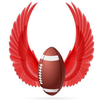 Realistic ball for American football with raised up red wings emblem