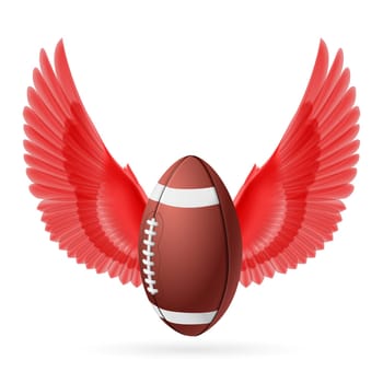 Realistic ball for American football with red wings emblem