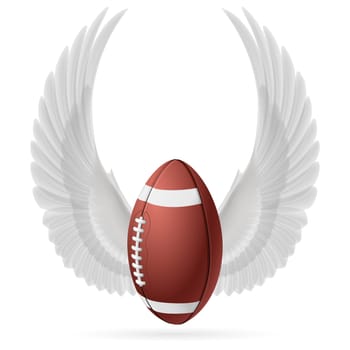 Realistic ball for American football with raised up white wings emblem