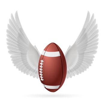 Realistic ball for American football with white wings emblem