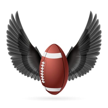 Realistic ball for American football with black wings emblem