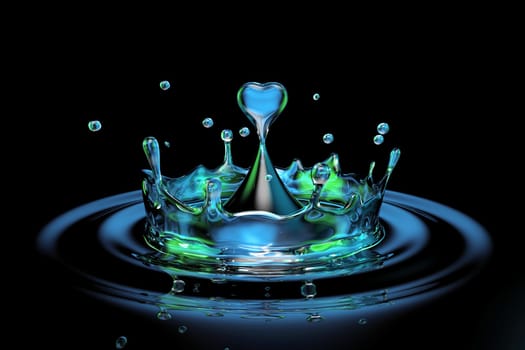 falling heart shaped water drop into the red water