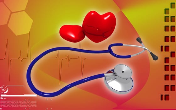 Digital illustration of stethoscope and heart in colour background