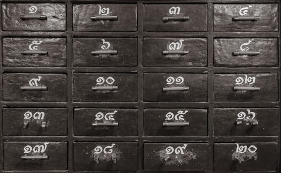 Wooden drawers with Thai numberals