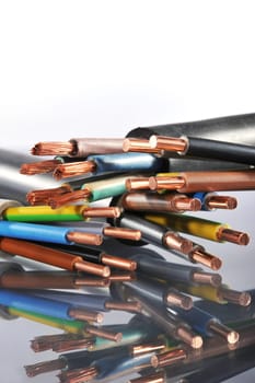 Macro detail of various stripped power cables