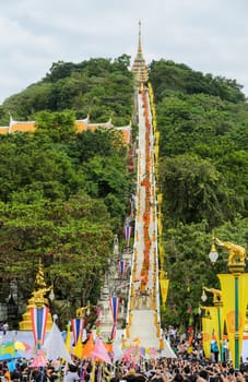 Tak Bat Devo Buddhist ceremony - The offering of food to Buddhist monks on the end of Buddhist Lent Day
