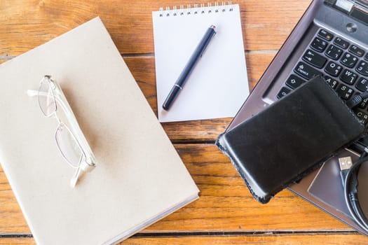 Working table with computer and stationary, stock photo