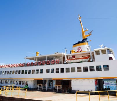 Ferry boat at Karakoy pier in Istanbul. Nearly 150,000 passengers use ferries daily in Istanbul, due to easy access to two different continents.