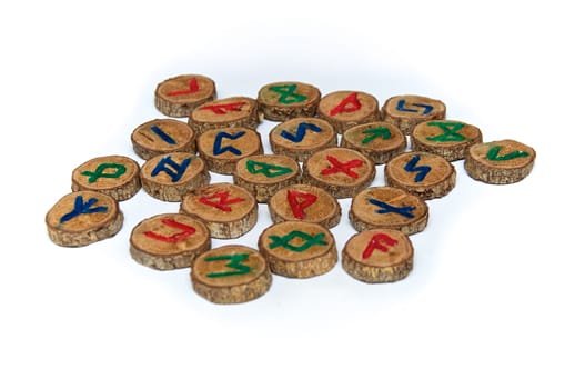 Set of oak runes, an ancient alphabet known as the futhark on white..Note