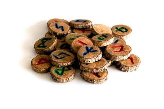 Set of oak runes, an ancient alphabet known as the futhark on white..Note