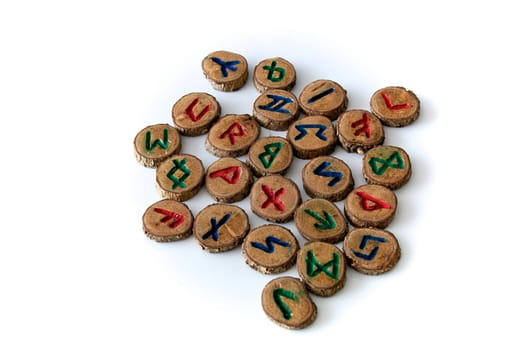 Set of oak runes, an ancient alphabet known as the futhark on white..Note