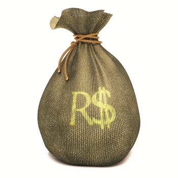Bag full of money with sign of Real. Clipping path included.
