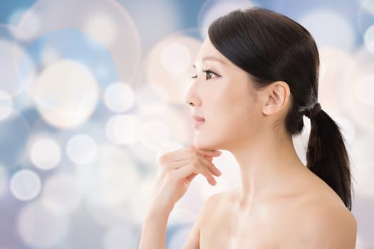 Asian beauty face closeup portrait with clean and fresh elegant lady.