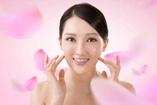 Asian beauty face closeup portrait with clean and fresh elegant lady.